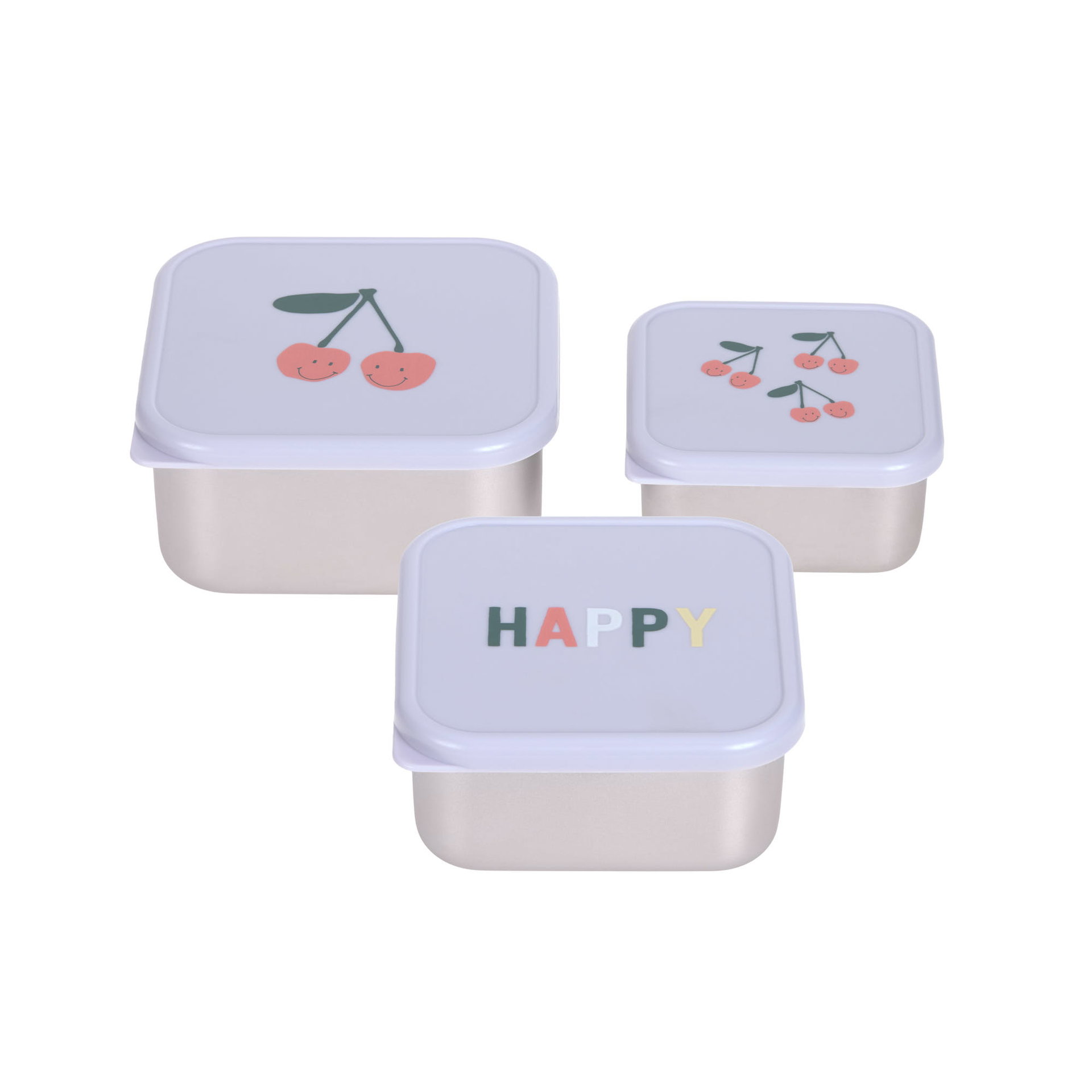 Dreiteiliges Lässig Snackbox-Set aus Edelstahl mit Kirschmotiven