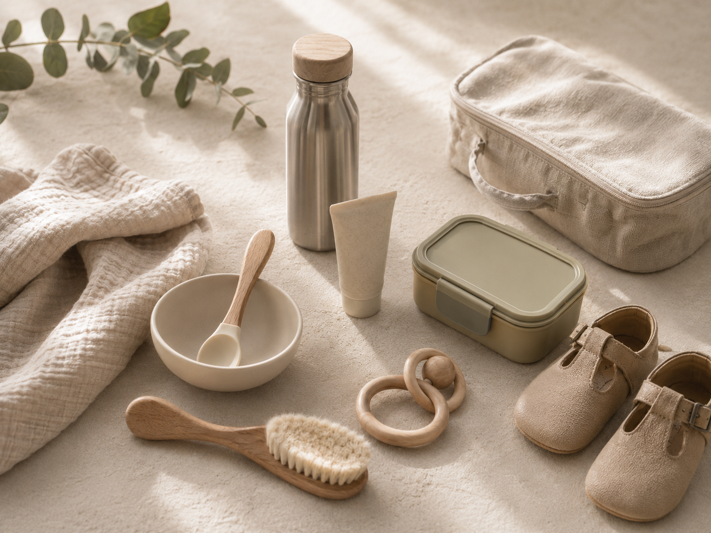 Kuratierte Baby- und Familien-Essentials in warmem Still-Life-Stil
